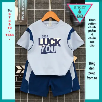 Quần áo bé trai cotton in họa tiết chữ Luck You phong cách cá tính cho bé đi chơi , đi học