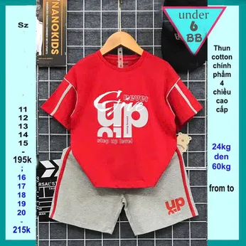 Quần áo bé trai cotton in chữ UP phong cách gu tây đơn giản cho bé diện đi chơi , du lịch