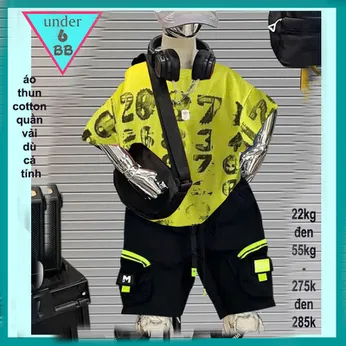 Quần áo bé trai ( Áo thun cotton + Quần vải dù ) in số phối màu loang phong cách cực cá tính siêu ngầu cho bé đi chơi , đi du lịch