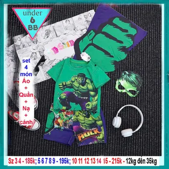 Quần áo bé trai siêu nhân in họa tiết Khổng Lồ Xanh - Hulk cho bé yêu đi chơi , đi học