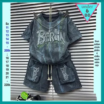 Quần áo bé trai ( vải wash ) in chữ dập nổi mang phong cách thời trang cá tính cool ngầu cho bé diện đi chơi ,đi học