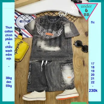 Quần áo bé trai ( vải wash ) in chữ phong cách cá tính siêu cool ngầu cho bé diện đi chơi , du lịch