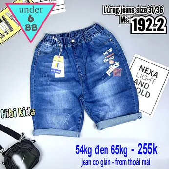 Quần jean ngắn bé trai co giãn size lớn (54kg đến 65kg ) ( HB 192.2)