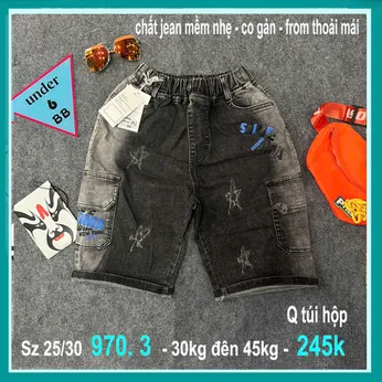 Quần jean ngắn bé trai túi hộp (30kg đến 45kg ) (QĐ : 970-3 )