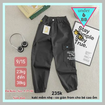 Quần kaki dài bé trai ( 23kg đến 38kg) túi hộp phong cách jogger dễ phối áo diện đi chơi , du lịch