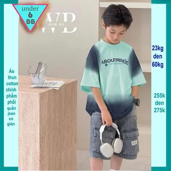 Set bộ jean bé trai ( áo vải cotton - quần jean co giãn ) in chữ phối màu loang phong cách cá tính cho bé đi chơi 