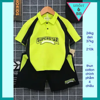 Set đồ bộ bé trai có cổ in chữ mang phong cách thời trang cá tính cho bé diện đi chơi , du lịch