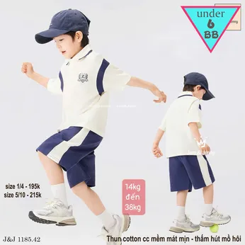 Set đồ bộ bé trai có cổ in họa tiết đơn giản phong cách cá tính cực sang  cho bé diện đi chơi ,đi du lịch