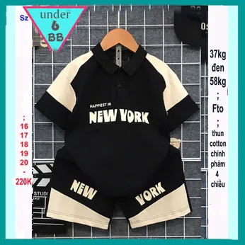 Set đồ bộ bé trai cổ trụ in họa tiết chữ NEW YORK phong cách cá tính cho bé đi chơi , đi học