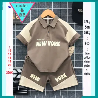 Set đồ bộ bé trai cổ trụ in họa tiết chữ NEW YORK phong cách cá tính cho bé đi chơi , đi học