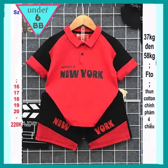 Set đồ bộ bé trai cổ trụ in họa tiết chữ NEW YORK phong cách cá tính cho bé đi chơi , đi học