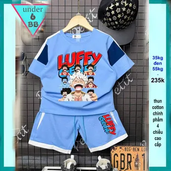 Set đồ bộ bé trai hoạt hình in anime hình Luffy phong cách cá tính cho bé đi chơi, đi học