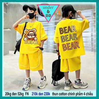 Set đồ bộ bé trai hoạt hình in họa tiết hình chú Gấu Bear phong cách phối màu cực sang cho bé đi chơi , đi học
