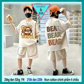 Set đồ bộ bé trai hoạt hình in họa tiết hình chú Gấu Bear phong cách phối màu cực sang cho bé đi chơi , đi học