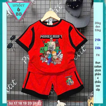 Set đồ bộ bé trai hoạt hình in hình Minecraft phối màu cá tính cho bé diện đi chơi , đi học
