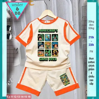 Set đồ bộ bé trai hoạt hình in hình Minecraft phối màu cá tính cho bé diện đi chơi , đi học