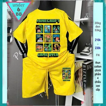 Set đồ bộ bé trai hoạt hình in hình Minecraft phối màu cá tính cho bé diện đi chơi , đi học