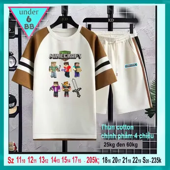 Set đồ bộ bé trai hoạt hình in họa tiết Minecraft phong cách cá tính cho bé đi chơi ,đi học