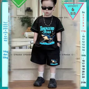 Set đồ bộ bé trai hoạt hình in hình Cá Mập - Tralalelo Tralala siêu hottrend phong cách cá tính cho bé diện đi chơi , đi học