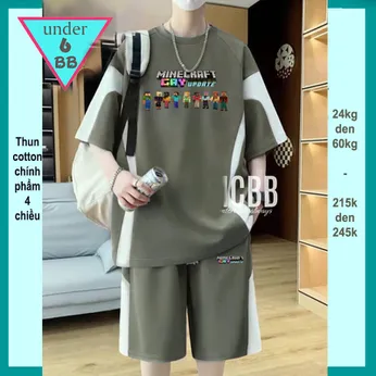 Set đồ bộ bé trai hoạt hình in Minecraft phong cách cá tính cho bé đi chơi ,đi học