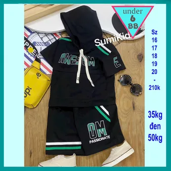 Set đồ bộ bé trai tay ngắn hoodie in chữ phong cách cá tính cho bé đi chơi đi học 