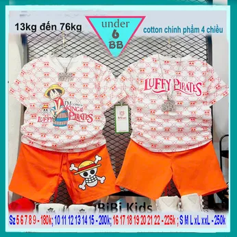 Set đồ bộ bé trai tay ngắn in full họa tiết hình Luffy phong cách cá tính cho bé đi chơi , đi học 