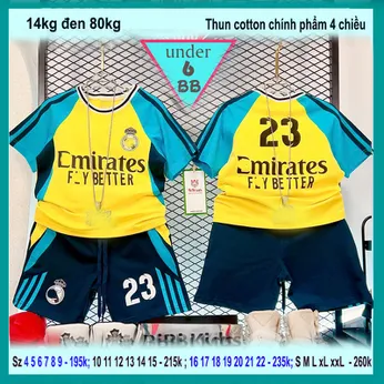 Set đồ bộ bé trai tay ngắn in chữ số 23 phối màu phong cách cá tính cho bé đi chơi thể thao 