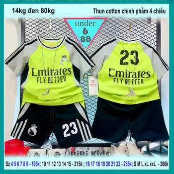 Set đồ bộ bé trai tay ngắn in chữ số 23 phối màu phong cách cá tính cho bé đi chơi thể thao 