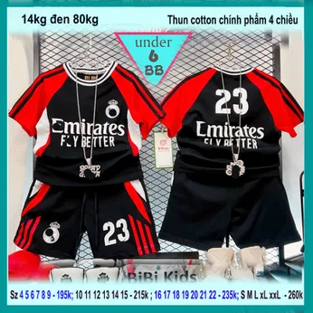 Set đồ bộ bé trai tay ngắn in chữ số 23 phối màu phong cách cá tính cho bé đi chơi thể thao 
