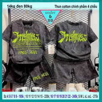 Set đồ bộ bé trai tay ngắn ( vải wash ) in chữ mang phong cách cá tính siêu ngâu cho bé diện đi chơi , du lịch