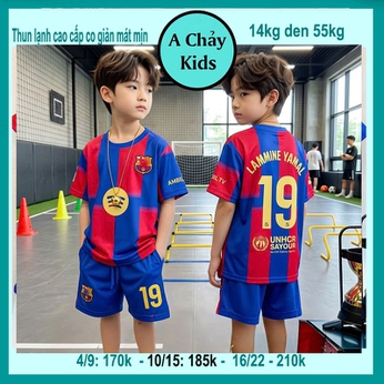 Đồ bộ bé trai thun lạnh thể thao in số 19 style thể thao bóng đá cho bé đi chơi , đi học