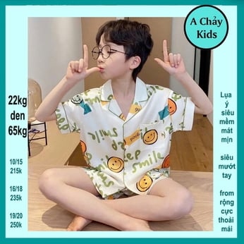 Quần áo pijama bé trai in hình Mặt cười siêu dễ thương cho bé 