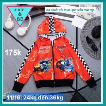 Áo khoác bé trai hoạt hình ( Vải thun lạnh ) in 3D hình xe hơi cho bé đi nắng, giữ ấm cho bé 