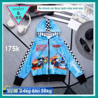 Áo khoác bé trai hoạt hình ( Vải thun lạnh ) in 3D hình xe hơi cho bé đi nắng, giữ ấm cho bé 