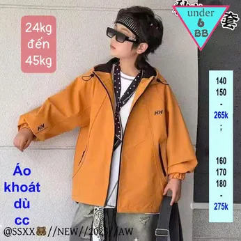 Áo khoác dù bé trai in chữ HH phong cách hàn quốc cá tính cho bé diện đi chơi , du lịch