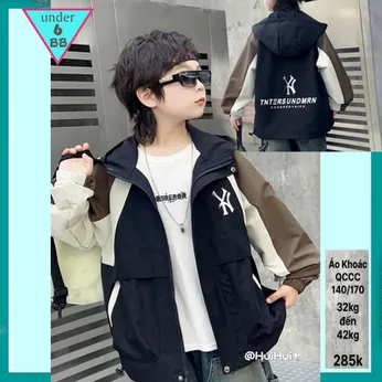 Áo khoác dù bé trai cao cấp in chữ ( Đen - 009 )