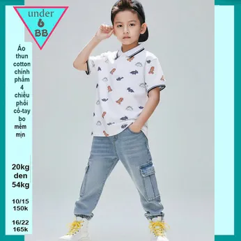 Áo polo bé trai in full hình khủng long siêu đáng yêu cho bé đi chơi , đi học