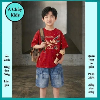 Áo quần trẻ em in chữ phối kèm chú gấu bông siêu đáng yêu cho bé diện đi chơi , đi học