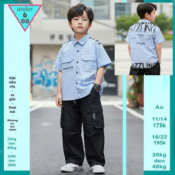 Áo sơ mi bé trai tay ngắn in chữ DAZZLIN phong cách cá tính cho bé đi chơi , đi học