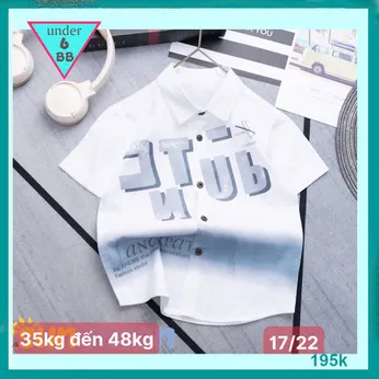 Áo sơ mi bé trai tay ngắn in chữ Cái - Trắng mã 003