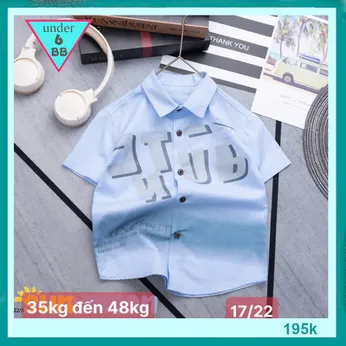 Áo sơ mi bé trai tay ngắn in chữ Cái - Nâu nhạt mã 003
