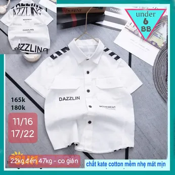 Áo sơ mi bé trai tay ngắn in chữ DAZZLIN phong cách cá tính cho bé đi chơi , đi học