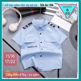 Áo sơ mi bé trai tay ngắn in chữ DAZZLIN phong cách cá tính cho bé đi chơi , đi học