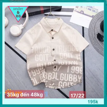 Áo sơ mi bé trai tay ngắn in chữ loang - Nâu nhạt mã 002