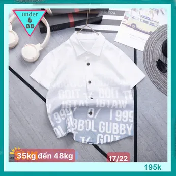 Áo sơ mi bé trai tay ngắn in chữ loang - Trắng mã 002