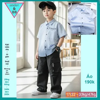 Áo sơ mi bé trai tay ngắn in chữ phối màu loang phong cách cá tính cực sang cho bé đi chơi , đi tiệc