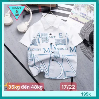 Áo sơ mi bé trai tay ngắn in chữ - Trắng mã 004