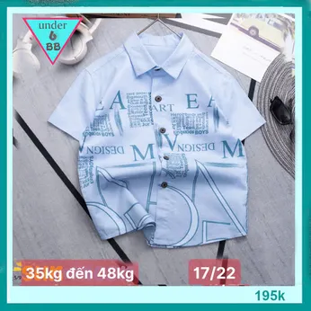 Áo sơ mi bé trai tay ngắn in chữ - Xanh nhạt mã 004