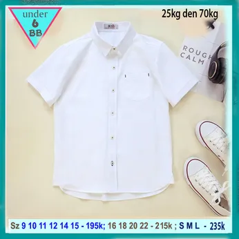 Áo sơ mi bé trai tay ngắn cao cấp màu trắng trơn sang trọng cho bé đi chơi , đi tiệc
