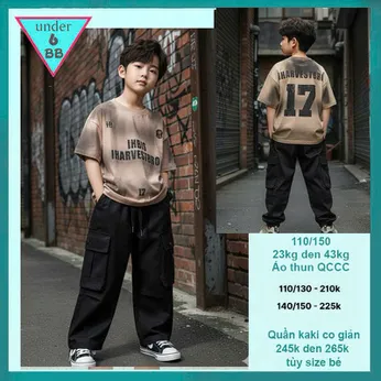 Áo thun bé trai cao cấp in chữ phối màu loang siêu ngầu cho bé đi chơi , đi học